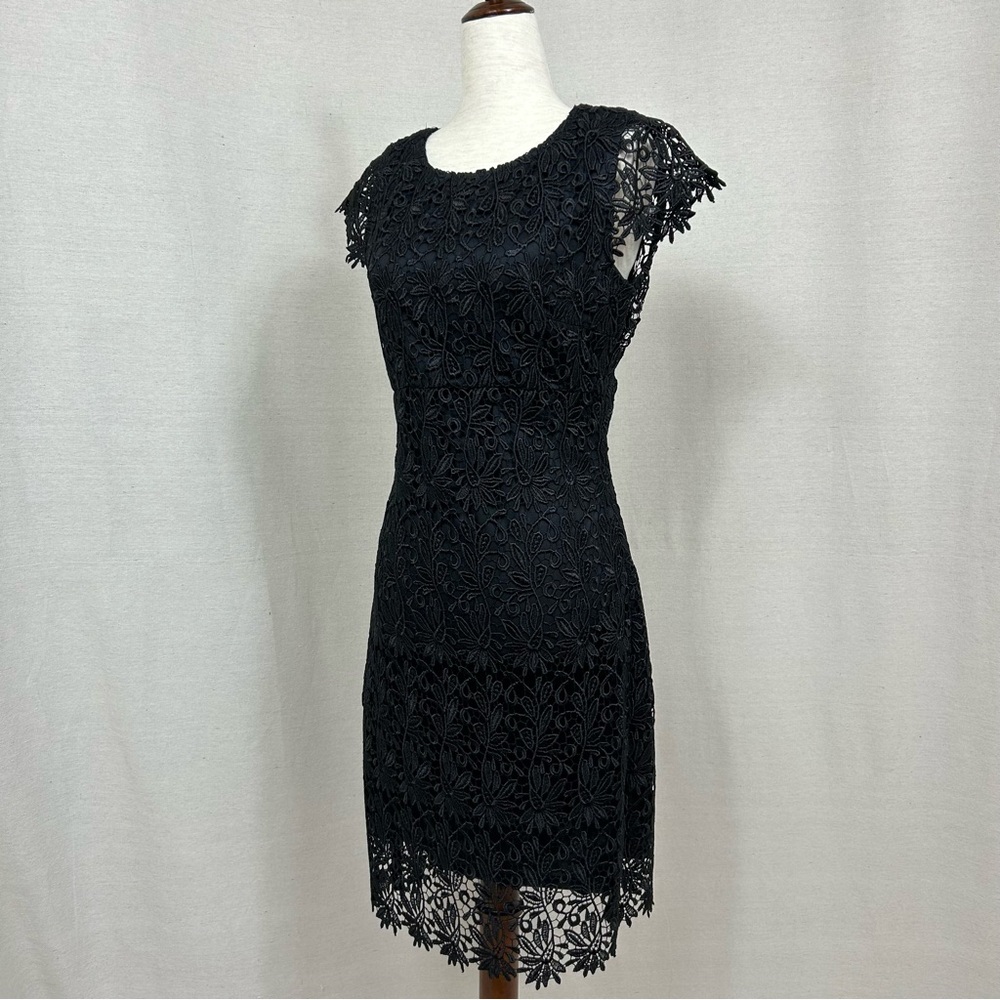 RUBBER DUCKY PROD Black Lace Open Back Lined Sheath Dress